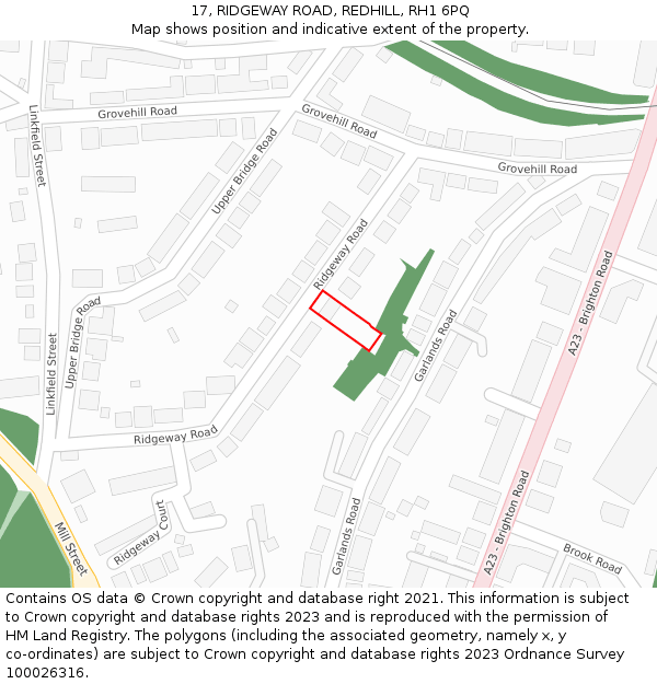 17, RIDGEWAY ROAD, REDHILL, RH1 6PQ: Location map and indicative extent of plot