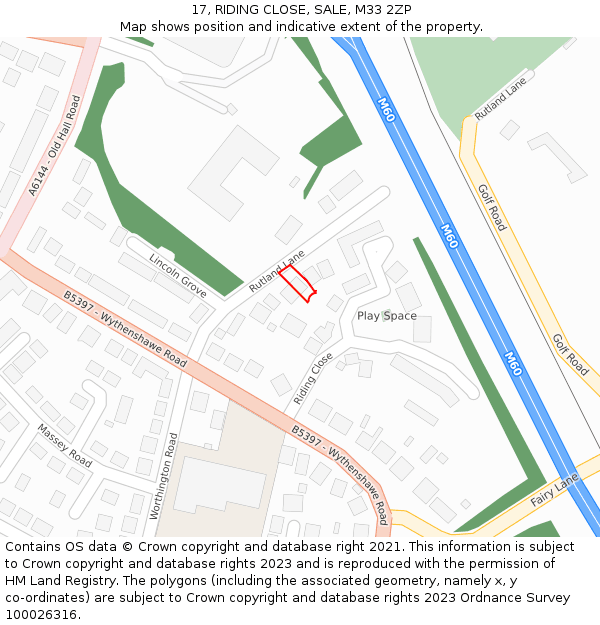 17, RIDING CLOSE, SALE, M33 2ZP: Location map and indicative extent of plot