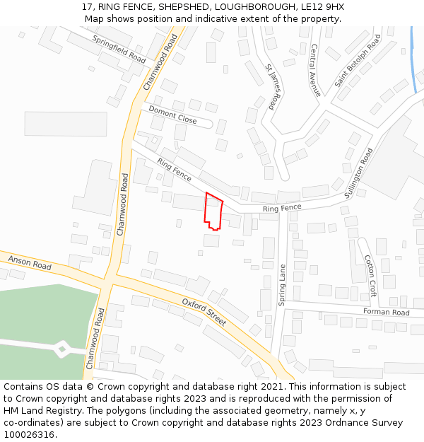 17, RING FENCE, SHEPSHED, LOUGHBOROUGH, LE12 9HX: Location map and indicative extent of plot