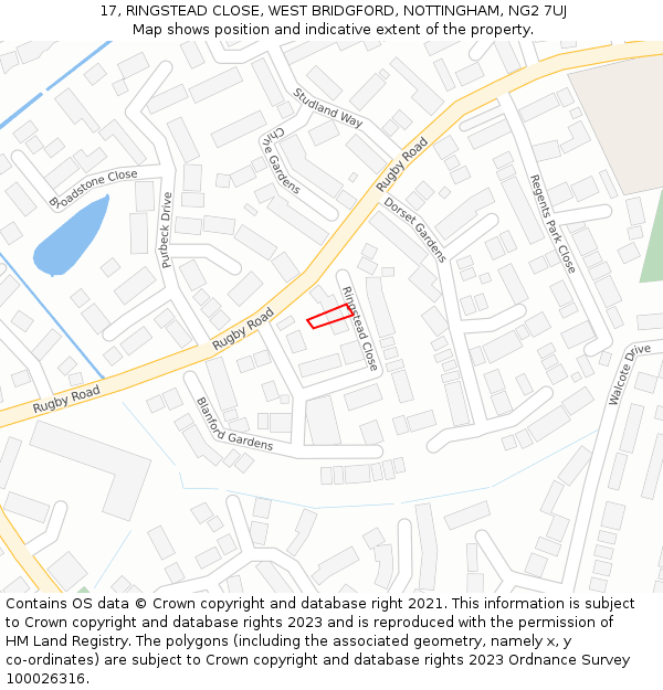 17, RINGSTEAD CLOSE, WEST BRIDGFORD, NOTTINGHAM, NG2 7UJ: Location map and indicative extent of plot