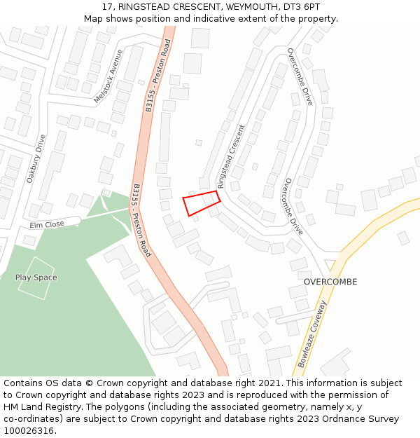 17, RINGSTEAD CRESCENT, WEYMOUTH, DT3 6PT: Location map and indicative extent of plot