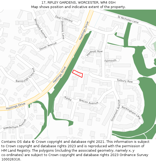 17, RIPLEY GARDENS, WORCESTER, WR4 0SH: Location map and indicative extent of plot