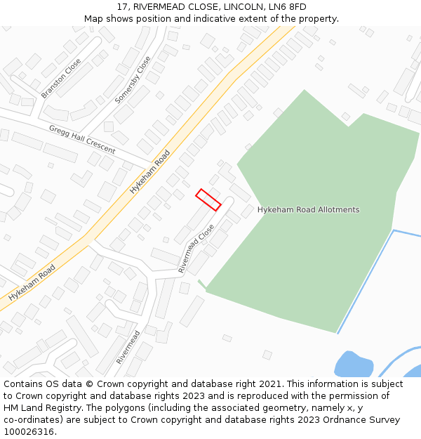 17, RIVERMEAD CLOSE, LINCOLN, LN6 8FD: Location map and indicative extent of plot