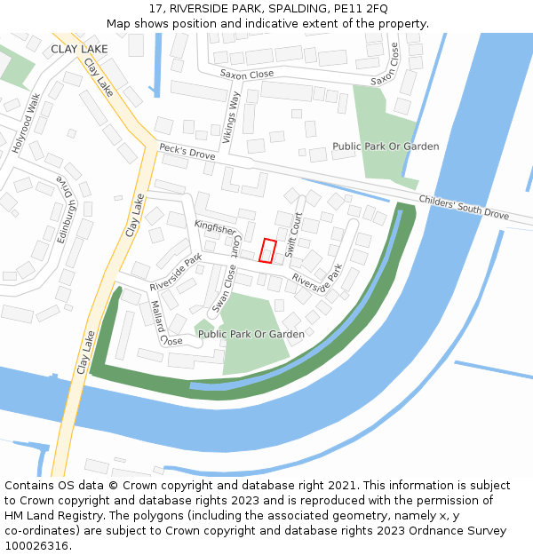 17, RIVERSIDE PARK, SPALDING, PE11 2FQ: Location map and indicative extent of plot