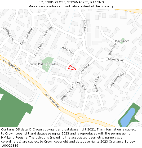 17, ROBIN CLOSE, STOWMARKET, IP14 5NG: Location map and indicative extent of plot