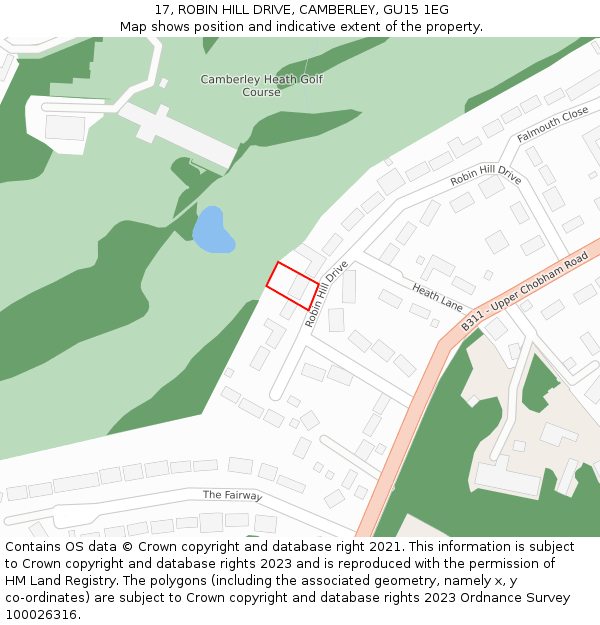 17, ROBIN HILL DRIVE, CAMBERLEY, GU15 1EG: Location map and indicative extent of plot