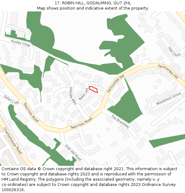 17, ROBIN HILL, GODALMING, GU7 2HL: Location map and indicative extent of plot