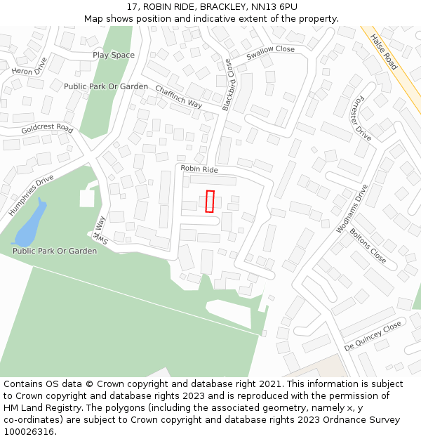 17, ROBIN RIDE, BRACKLEY, NN13 6PU: Location map and indicative extent of plot