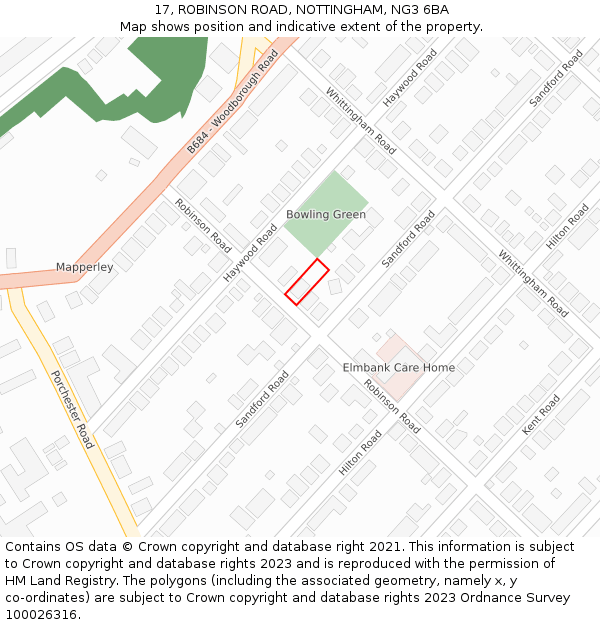 17, ROBINSON ROAD, NOTTINGHAM, NG3 6BA: Location map and indicative extent of plot