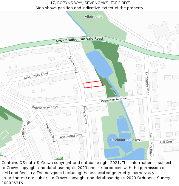 17, ROBYNS WAY, SEVENOAKS, TN13 3DZ: Location map and indicative extent of plot
