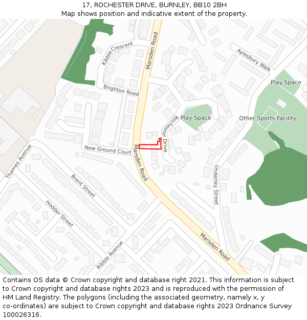 17, ROCHESTER DRIVE, BURNLEY, BB10 2BH: Location map and indicative extent of plot