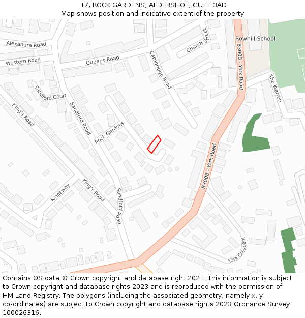 17, ROCK GARDENS, ALDERSHOT, GU11 3AD: Location map and indicative extent of plot