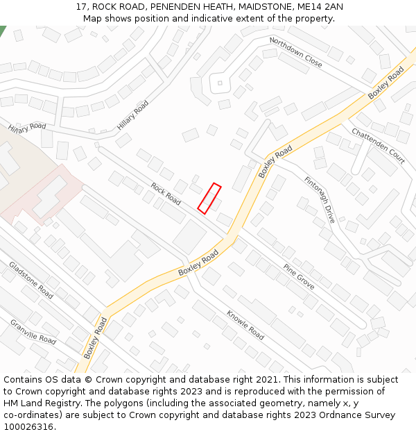 17, ROCK ROAD, PENENDEN HEATH, MAIDSTONE, ME14 2AN: Location map and indicative extent of plot