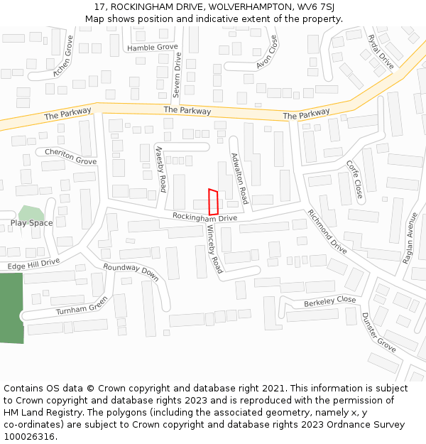 17, ROCKINGHAM DRIVE, WOLVERHAMPTON, WV6 7SJ: Location map and indicative extent of plot