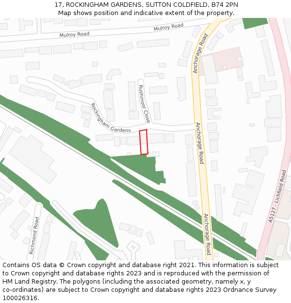 17, ROCKINGHAM GARDENS, SUTTON COLDFIELD, B74 2PN: Location map and indicative extent of plot