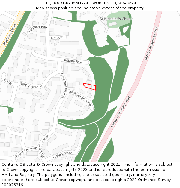 17, ROCKINGHAM LANE, WORCESTER, WR4 0SN: Location map and indicative extent of plot