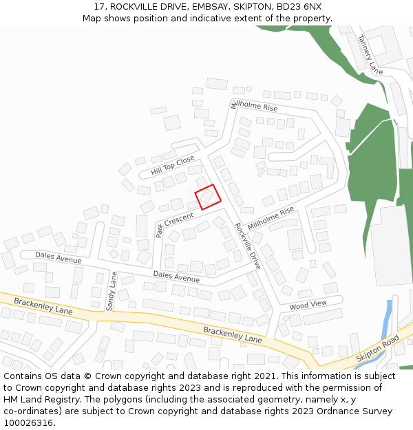 17, ROCKVILLE DRIVE, EMBSAY, SKIPTON, BD23 6NX: Location map and indicative extent of plot