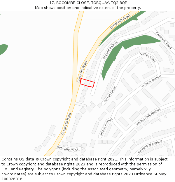 17, ROCOMBE CLOSE, TORQUAY, TQ2 8QF: Location map and indicative extent of plot