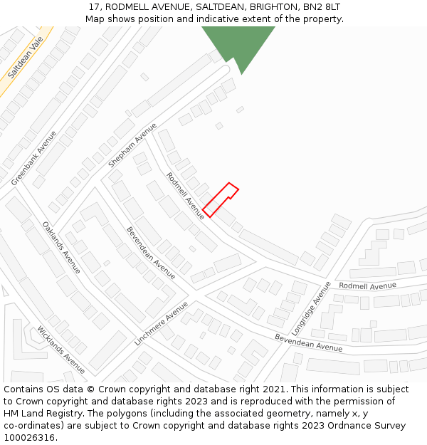 17, RODMELL AVENUE, SALTDEAN, BRIGHTON, BN2 8LT: Location map and indicative extent of plot