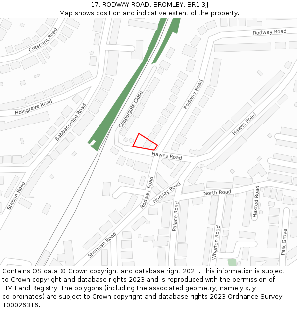 17, RODWAY ROAD, BROMLEY, BR1 3JJ: Location map and indicative extent of plot