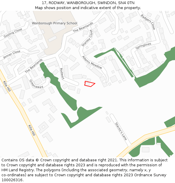 17, RODWAY, WANBOROUGH, SWINDON, SN4 0TN: Location map and indicative extent of plot