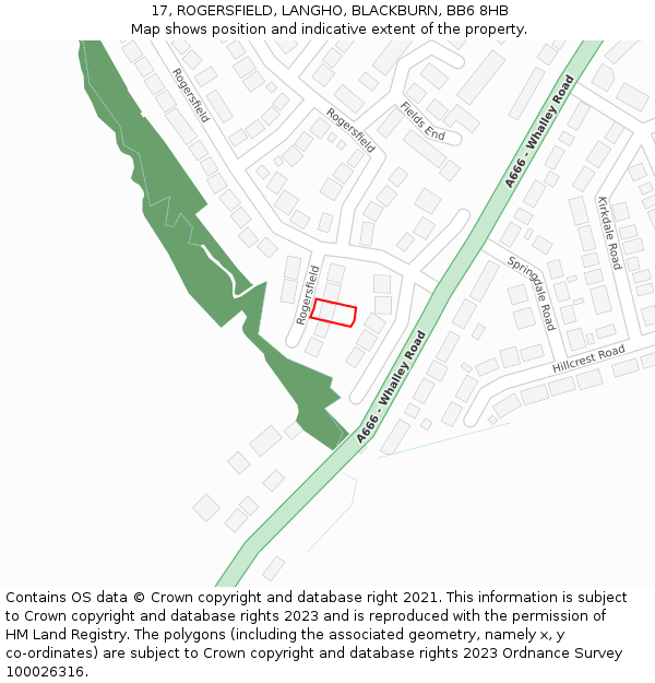 17, ROGERSFIELD, LANGHO, BLACKBURN, BB6 8HB: Location map and indicative extent of plot