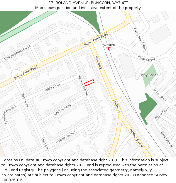 17, ROLAND AVENUE, RUNCORN, WA7 4TT: Location map and indicative extent of plot