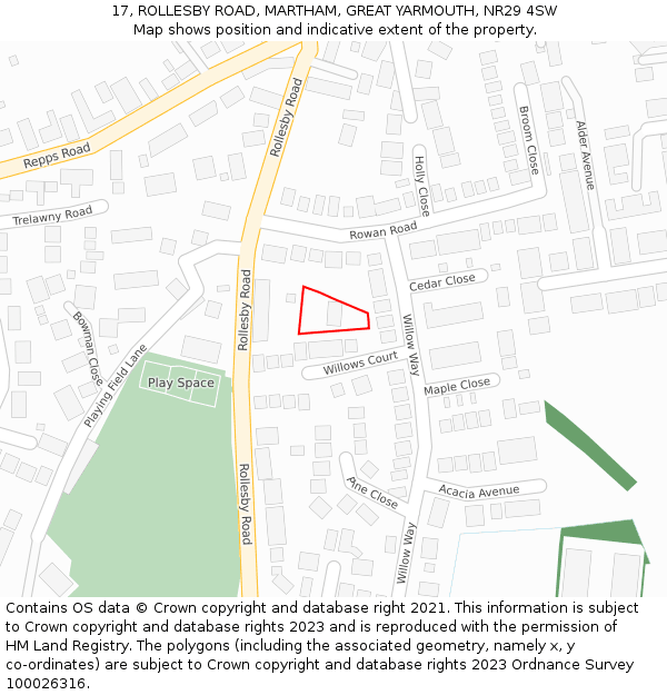 17, ROLLESBY ROAD, MARTHAM, GREAT YARMOUTH, NR29 4SW: Location map and indicative extent of plot