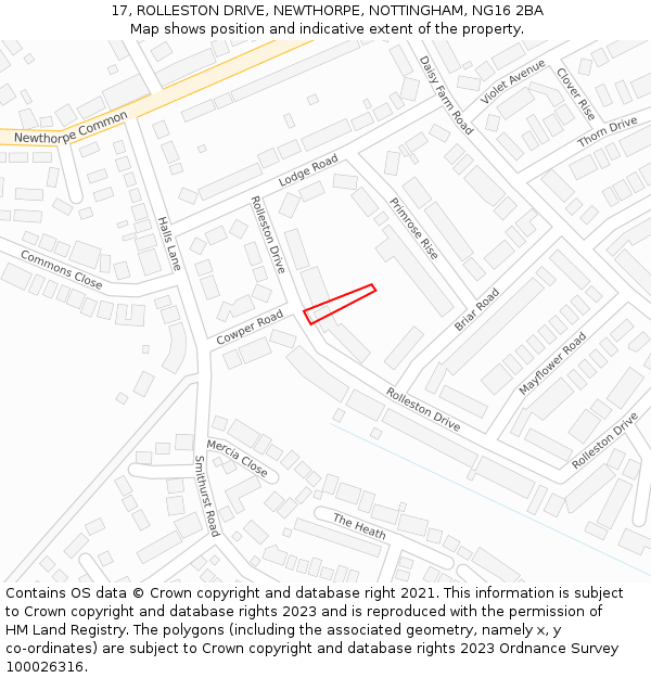 17, ROLLESTON DRIVE, NEWTHORPE, NOTTINGHAM, NG16 2BA: Location map and indicative extent of plot