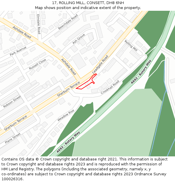 17, ROLLING MILL, CONSETT, DH8 6NH: Location map and indicative extent of plot