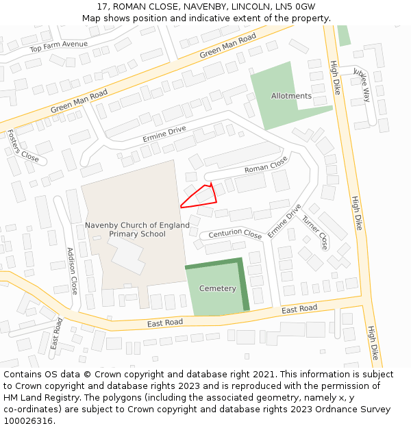 17, ROMAN CLOSE, NAVENBY, LINCOLN, LN5 0GW: Location map and indicative extent of plot