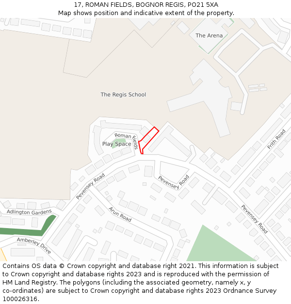 17, ROMAN FIELDS, BOGNOR REGIS, PO21 5XA: Location map and indicative extent of plot