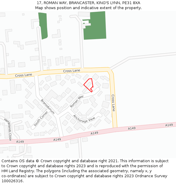 17, ROMAN WAY, BRANCASTER, KING'S LYNN, PE31 8XA: Location map and indicative extent of plot