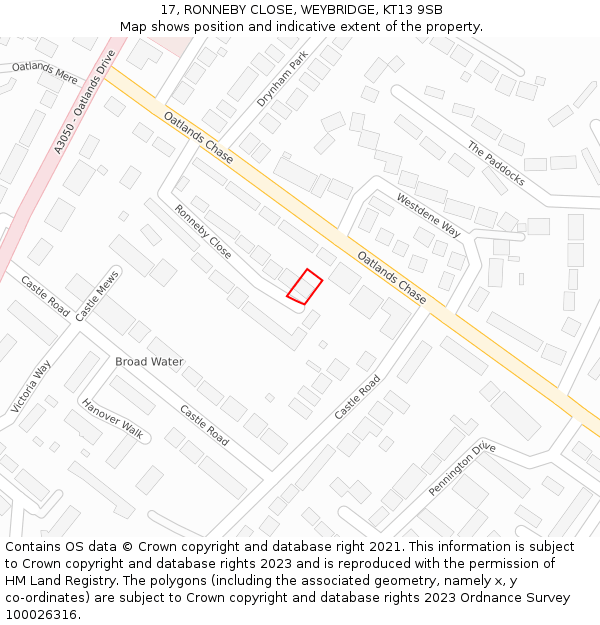 17, RONNEBY CLOSE, WEYBRIDGE, KT13 9SB: Location map and indicative extent of plot