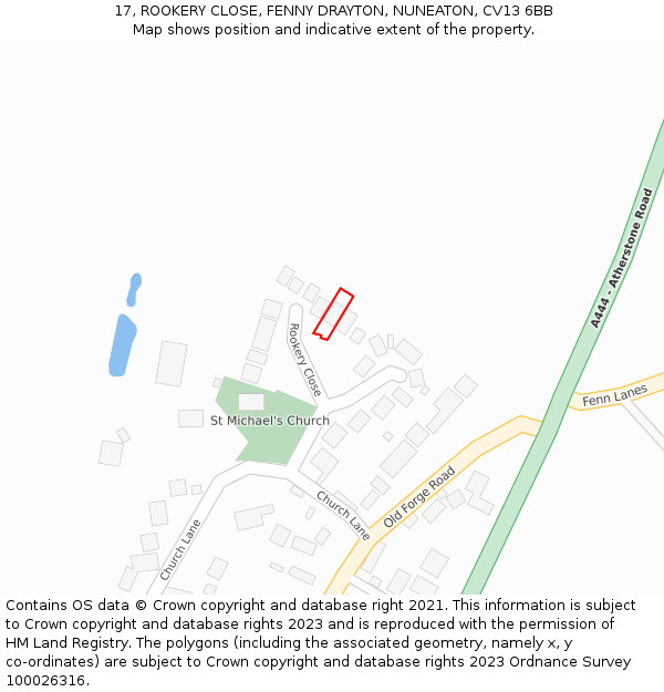 17, ROOKERY CLOSE, FENNY DRAYTON, NUNEATON, CV13 6BB: Location map and indicative extent of plot