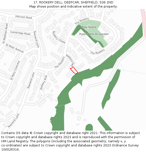 17, ROOKERY DELL, DEEPCAR, SHEFFIELD, S36 2ND: Location map and indicative extent of plot