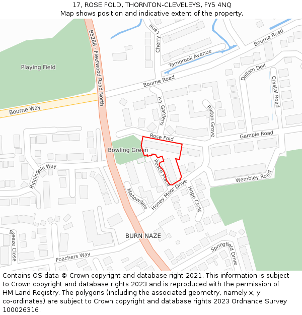 17, ROSE FOLD, THORNTON-CLEVELEYS, FY5 4NQ: Location map and indicative extent of plot