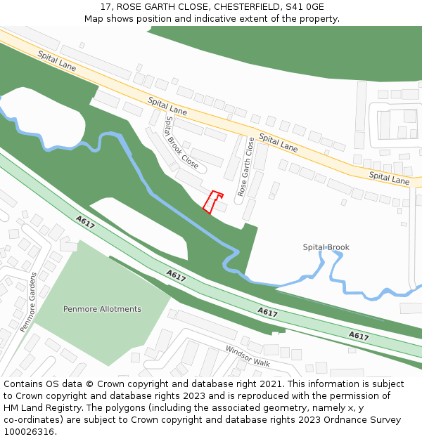 17, ROSE GARTH CLOSE, CHESTERFIELD, S41 0GE: Location map and indicative extent of plot