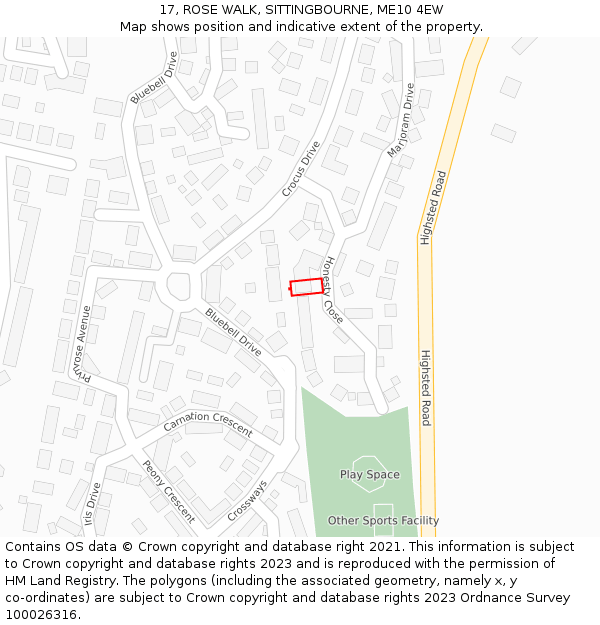 17, ROSE WALK, SITTINGBOURNE, ME10 4EW: Location map and indicative extent of plot