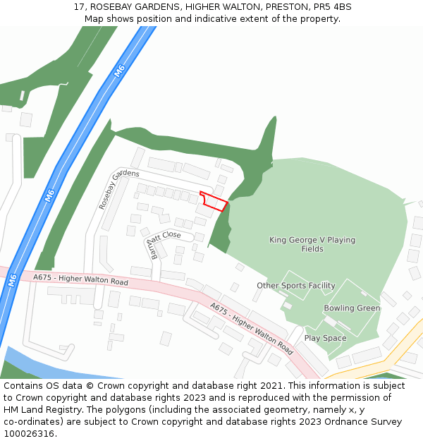 17, ROSEBAY GARDENS, HIGHER WALTON, PRESTON, PR5 4BS: Location map and indicative extent of plot