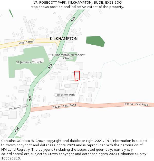 17, ROSECOTT PARK, KILKHAMPTON, BUDE, EX23 9QG: Location map and indicative extent of plot