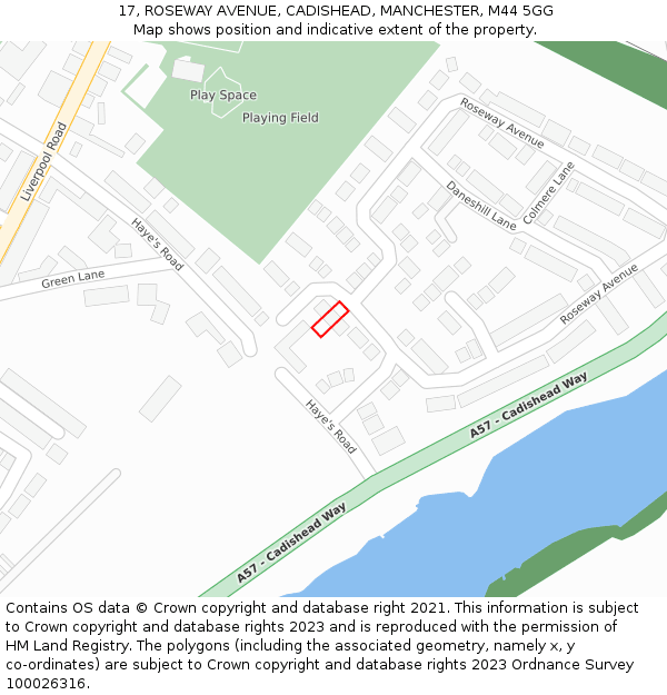 17, ROSEWAY AVENUE, CADISHEAD, MANCHESTER, M44 5GG: Location map and indicative extent of plot