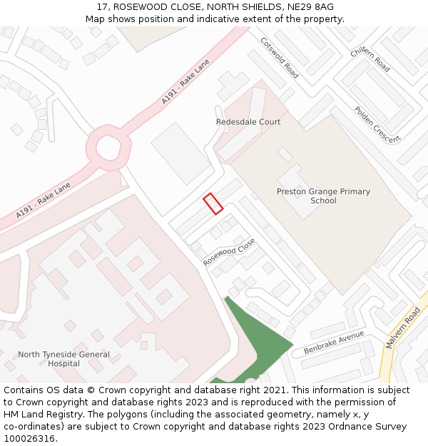 17, ROSEWOOD CLOSE, NORTH SHIELDS, NE29 8AG: Location map and indicative extent of plot