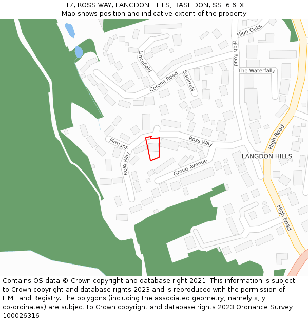 17, ROSS WAY, LANGDON HILLS, BASILDON, SS16 6LX: Location map and indicative extent of plot