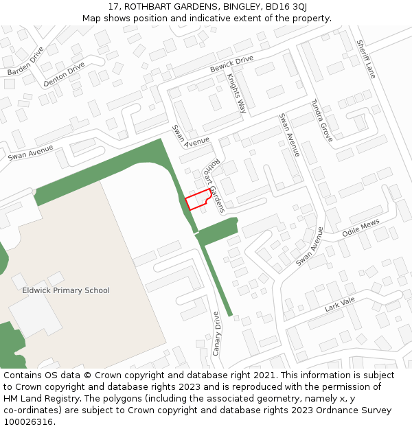 17, ROTHBART GARDENS, BINGLEY, BD16 3QJ: Location map and indicative extent of plot