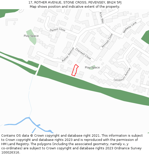 17, ROTHER AVENUE, STONE CROSS, PEVENSEY, BN24 5PJ: Location map and indicative extent of plot