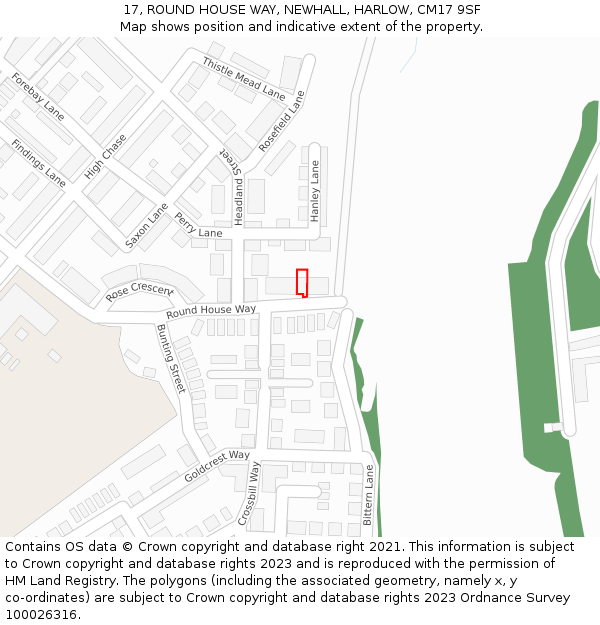 17, ROUND HOUSE WAY, NEWHALL, HARLOW, CM17 9SF: Location map and indicative extent of plot