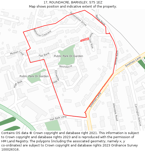 17, ROUNDACRE, BARNSLEY, S75 1EZ: Location map and indicative extent of plot