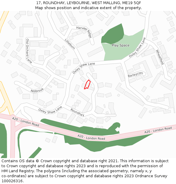17, ROUNDHAY, LEYBOURNE, WEST MALLING, ME19 5QF: Location map and indicative extent of plot