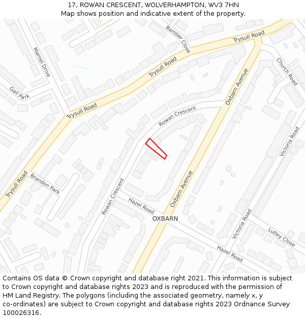 17, ROWAN CRESCENT, WOLVERHAMPTON, WV3 7HN: Location map and indicative extent of plot